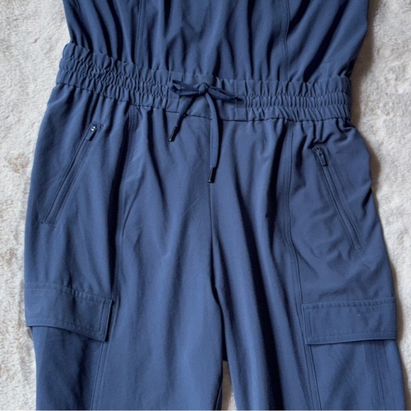 Athleta Unbound Jumpsuit Cargo Blue Relaxed Sleeveless Stretchy Loose 0 2 XS - Picture 9 of 15